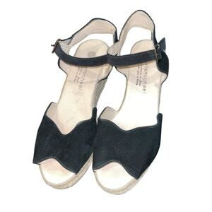 Eric Michael black leather espadrille wedge sandals Spain size 8 like new